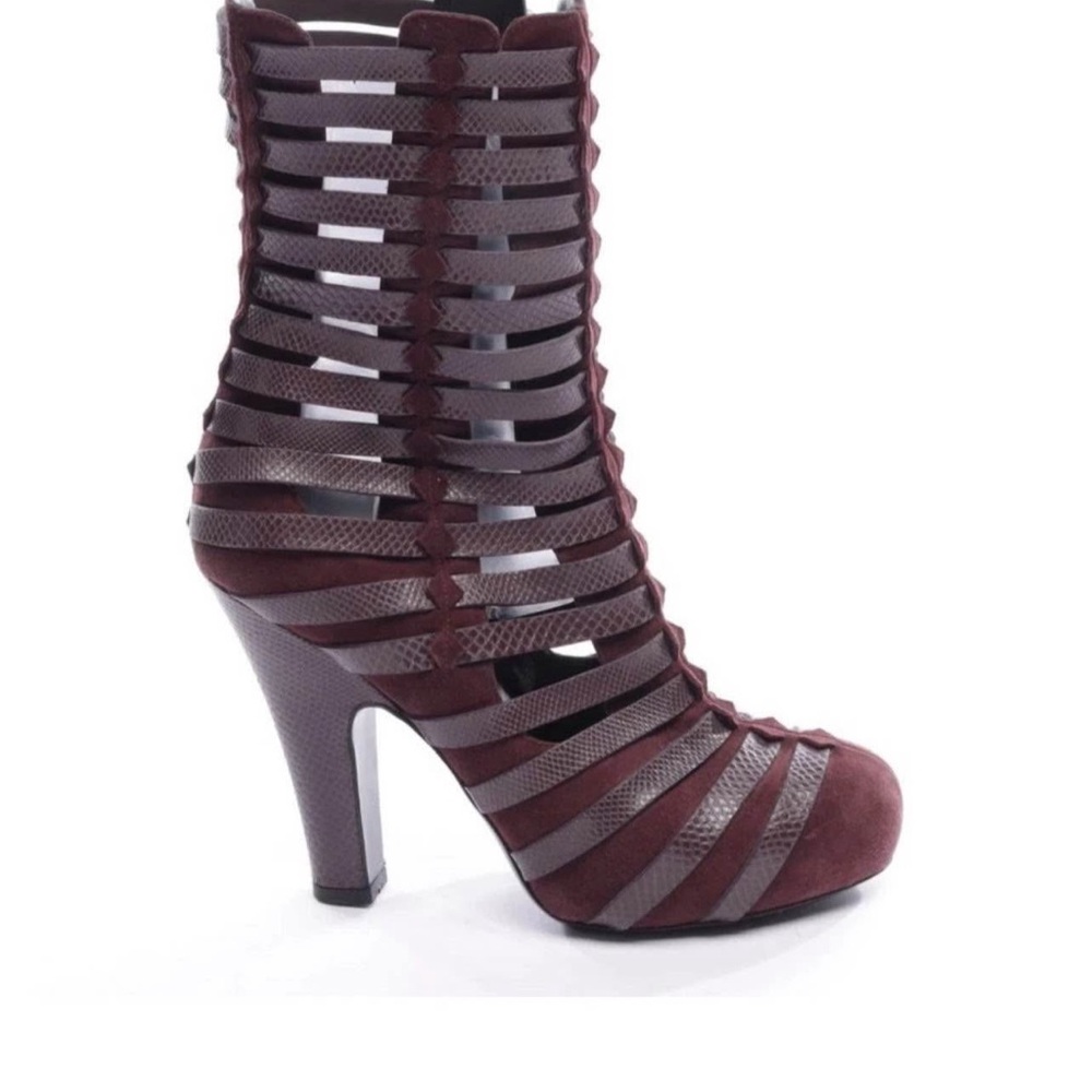 Bottega Veneta Women’s Boots Heel Brown Ankle Reptile Woven Sz 9.5 EUR 9.5